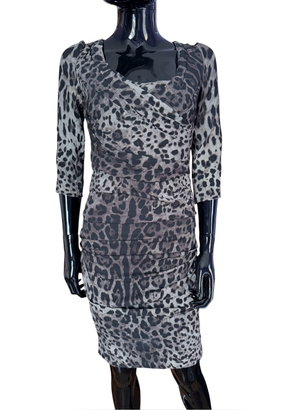 Dolce&Gabbana Grey Leopard Print Ruched Sheath Dress - Women